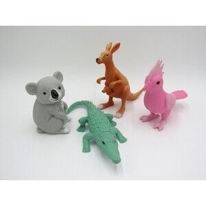 Ankyo Zoo Animals Lot of 4 Hard Plastic Figurines Koala Kangaroo Parakeet Croc